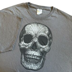 Day of the Dead Skull T-Shirt Gray Goth Punk Metal Biker Heavyweight Cotton 2XL